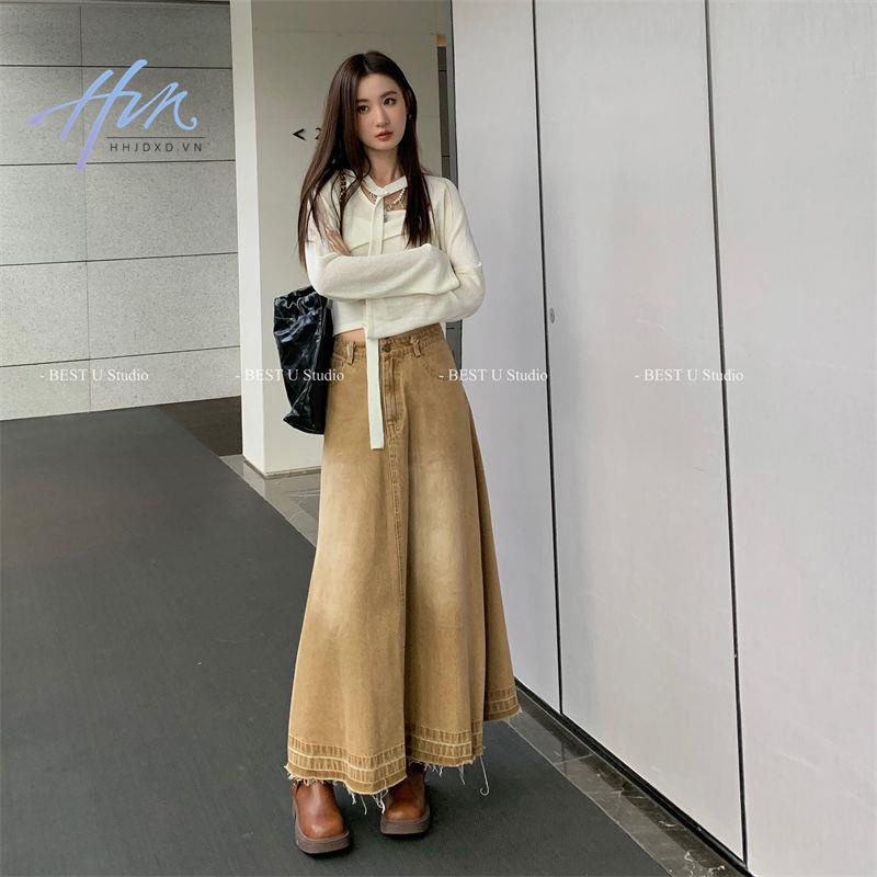 Chân Váy Denim Dài Thiết Kế Mới Thời Trang Mùa Xuân Hè 2023 Theo Phong Cách Hàn Quốc Cho Nữ