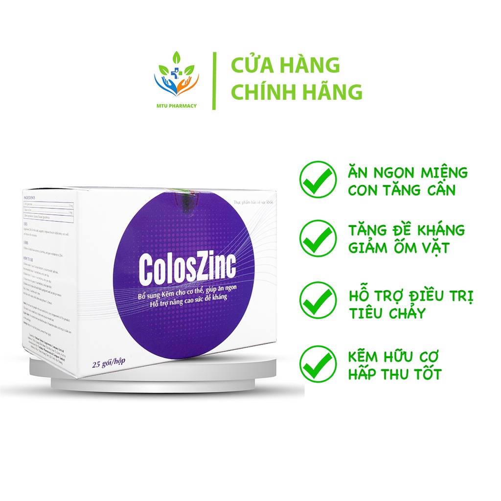 Kẽm hữu cơ ColosZinc kích thích ăn ngon, tăng đề kháng, hỗ trợ tiêu chảy do nhiễm khuẩn, bất dung nạp Lactose