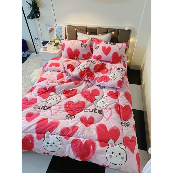 Sét chăn phao THỎ TIM HỒNG xinh yêu
