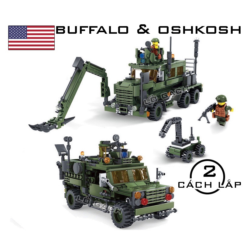 Bộ xếp hình 2 trong 1 Xe bọc thép Oshkosh M-ATV và Buffalo 560 chi tiết