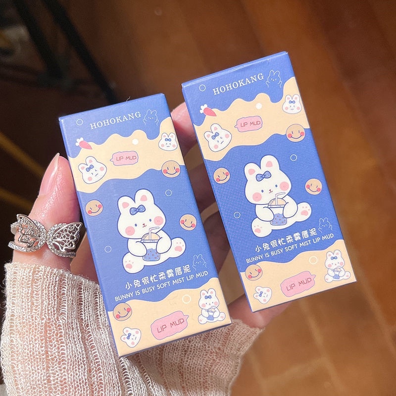Son kem Hohokang Lip Mud thỏ xanh đáng yêu trang điểm môi mềm mịn