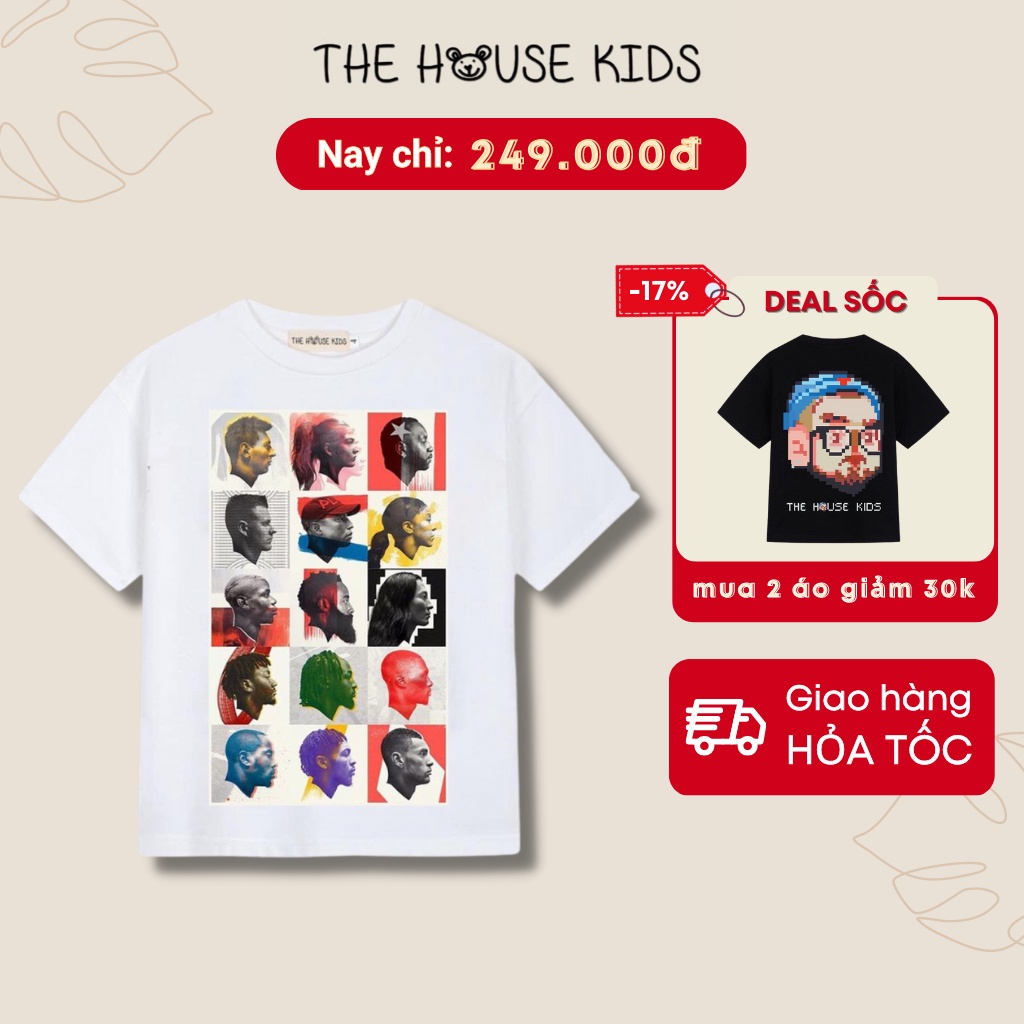 Áo phông bé trai bé gái THE HOUSE KIDS - Áo thun trẻ em hoạ tiết hình người