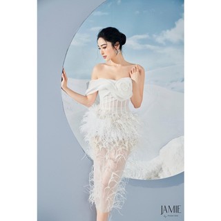 VÁY BODY LƯỚI KIM TUYẾN KẾT LÔNG VŨ ĐÍNH HOA NỔI 070323