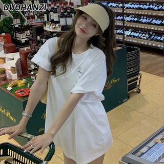 Áo thun nữ DUOHANZI ngắn tay dáng rộng in hình mặt cười dễ thương
