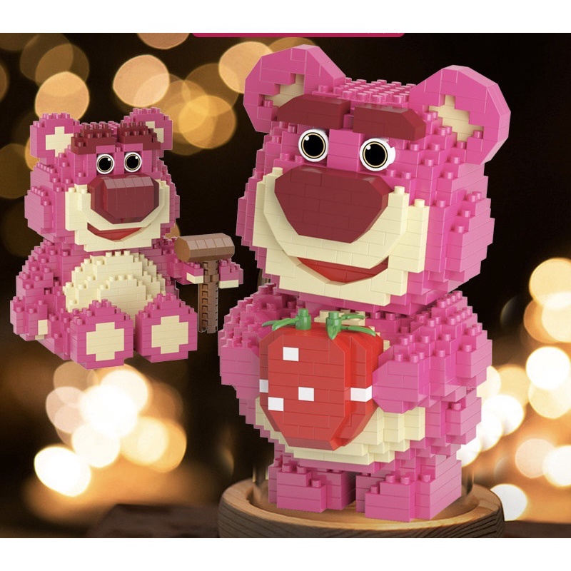 Bộ đồ chơi Lego lắp ráp Gấu Dâu  Lotso hoạt hình dễ thương- hàng chuẩn mẫu hộp màu hồng