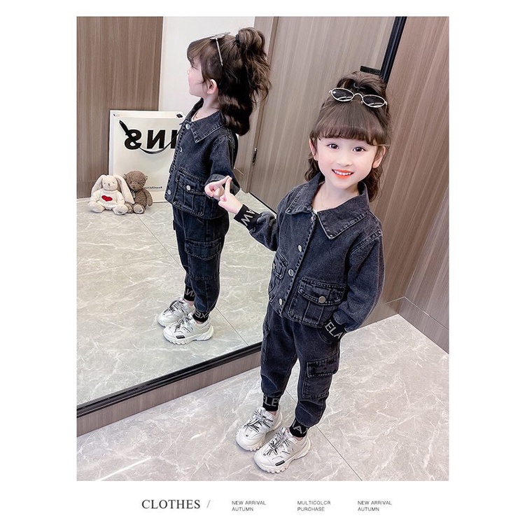 Sét bộ quần áo jean bò cho bé trai và bé gái 14-45kg, chất co giãn hàng cao cấp phong cách Hàn Quốc