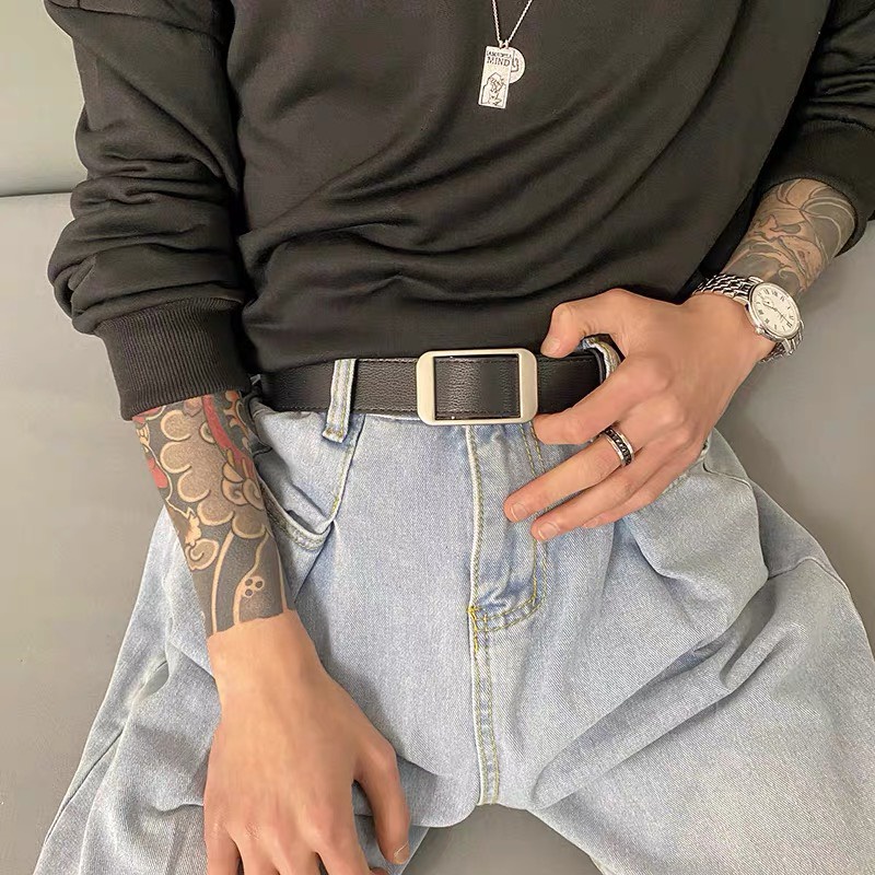 ThắT Lưng Nam Nữ Luồn Không Cần Bấm Lỗ Chữ Nhật, Dây Nịt Học Sinh Bản To 3.3Cm (Hỗ Trợ CắT Dây Nịt) 