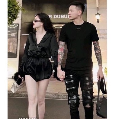 Jumpsuit Lụa Nơ Ngực Dài Tay Viền Lông Thiết Kế Dự Tiệc Sang Chảnh