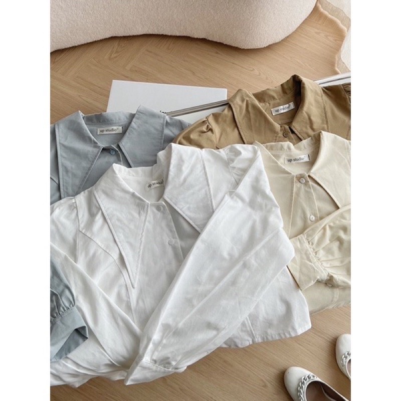 Áo sơ mi nữ kiểu, áo sơ mi croptop tay dài cổ sen chất kaki thô Thời Trang B.Y Tea Clothing