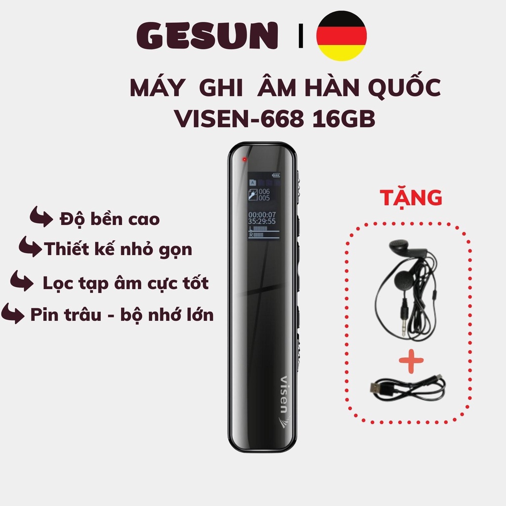 Máy ghi âm chuyên nghiệp Visen 668 16GB cao cấp, ghi âm liên tục lên tới 825 giờ chất lượng thu âm và lọc âm cực tốt