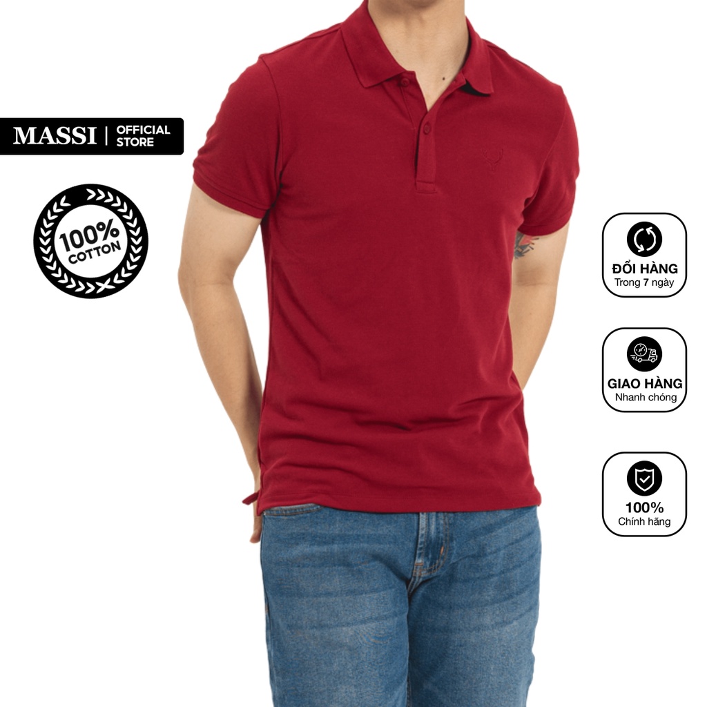 Áo Polo nam Massi 13 màu đỏ đô trơn logo thêu, chất liệu vải co giãn
