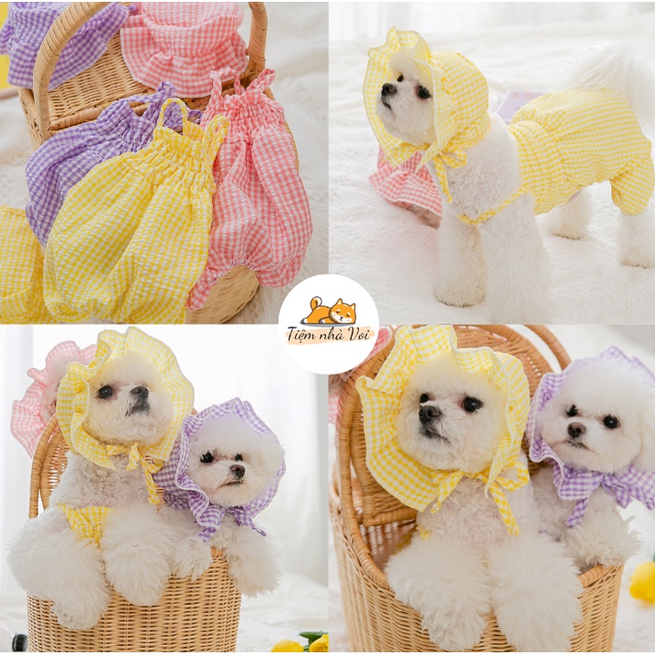 JUM KẺ 2 DÂY KÈM MŨ BÈO SIÊU CUTE MÁT MẺ MÙA HÈ CHO THÚ CƯNG
