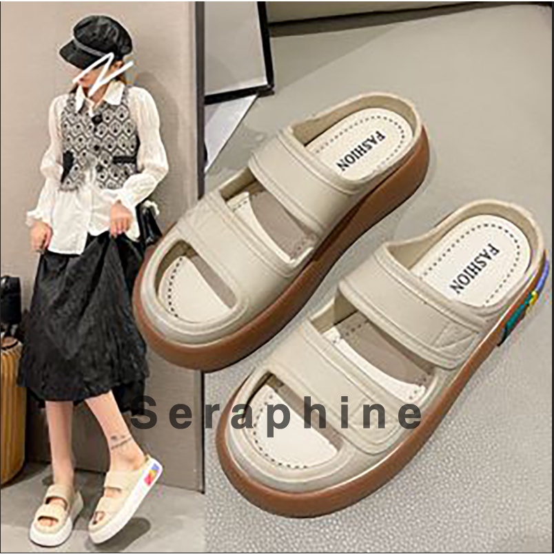 Dép nữ JINSHIHUI B28G031 36Z230909 đế bánh mì thời trang thoải mái phong cách Hàn Quốc