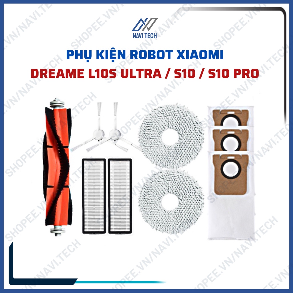 Phụ kiện Robot hút bụi Dreame L10S Ultra / S10 / S10 Pro lọc hepa , khăn, giẻ lau, chổi giữa, cuộn, chổi cạnh, túi rác