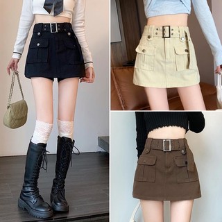 Chân Váy Chữ A Kaki Túi Hộp Kèm Đai Cho Nữ Cực Cá Tính Dễ Phối Đồ CV06