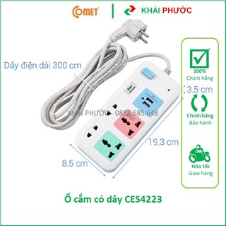 Ổ cắm điện comet có dây dài 1 mét 2 mét 3 mét 5 mét có usb 2500w 1800w - khải phước electric