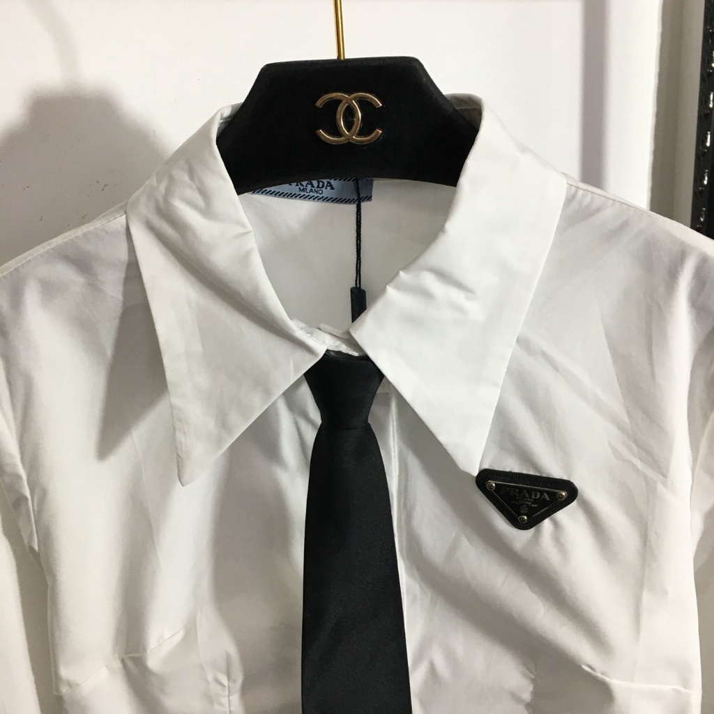 Áo sơ mi dài tay nữ Prada thắt cà vạt phong cách thanh lịch