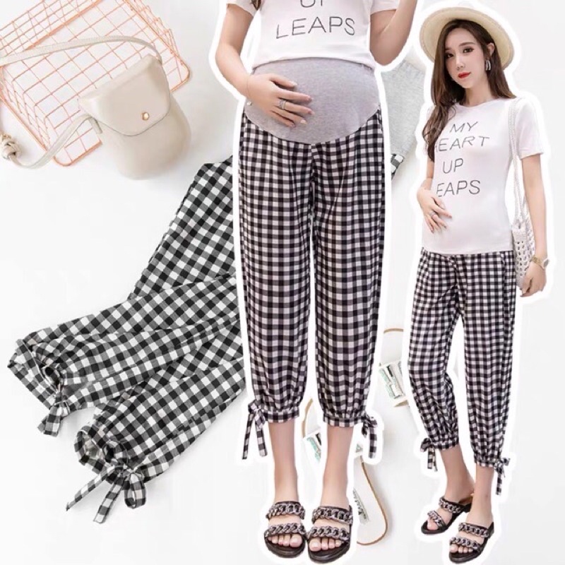 Quần bầu lửng kẻ caro, chấm bi dáng baggy chất mát mềm mịn mùa hè thời trang kèm ảnh thật sẵn hàng