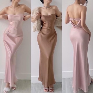 Đầm lụa / váy lụa cúp ngực đi tiệc lụa satin cao cấp kèm đệm ngực