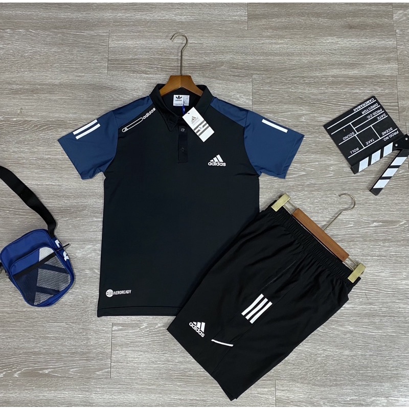 Bộ thể thao nam adidas, Áo thun nam phối màu thông hơi kết hợp quần đùi poly thiết kế thời trang cao cấp, MinhGauStore