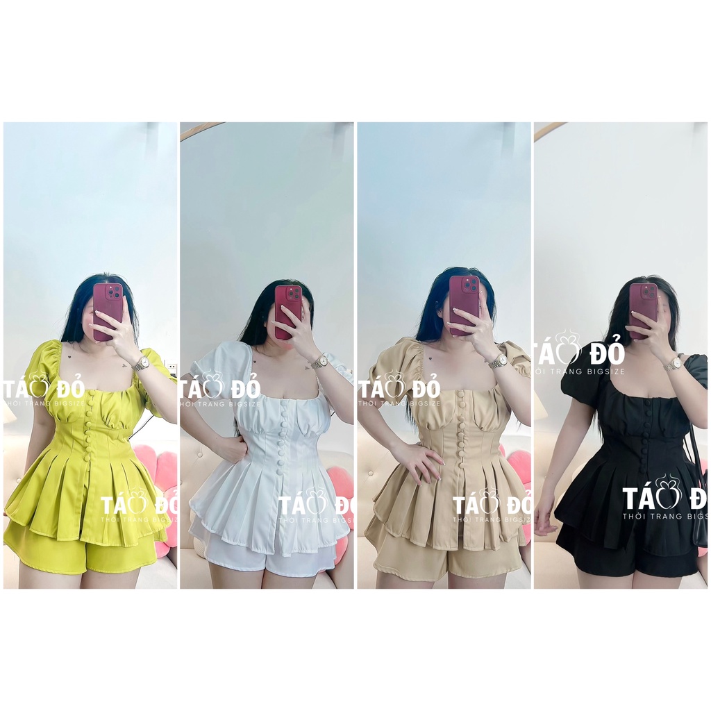 SET ÁO NÚT XẾP LY KÈM QUẦN LƯNG CAO NỮ TÍNH S206 (TÁO ĐỎ BIGSIZE 55-90KG) 🍎🍎🍎