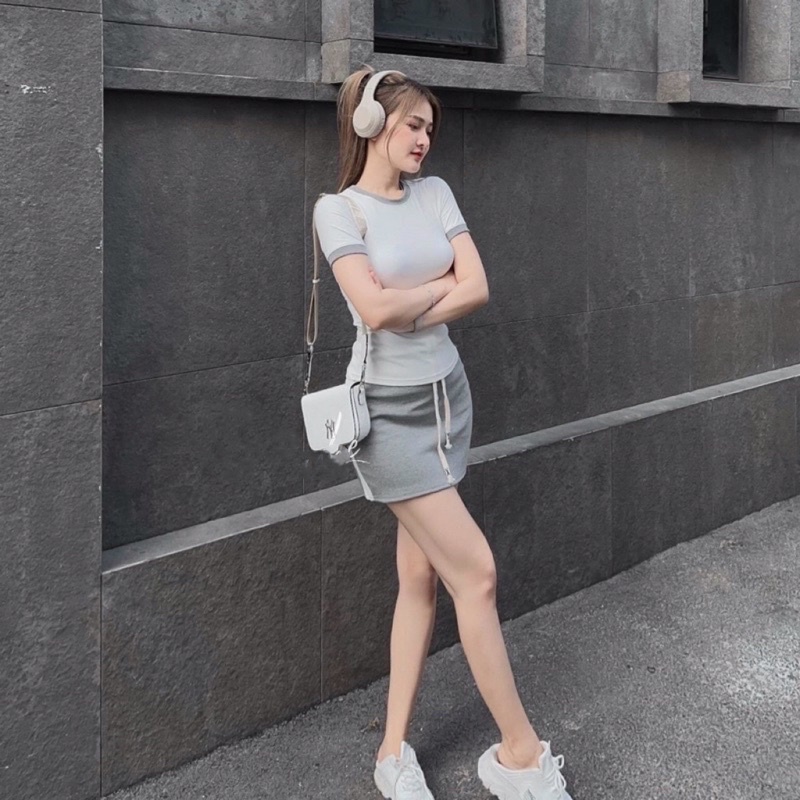 Sét Bộ Thiết Kế Áo Thun + Chân Váy Chữ A Siêu Hot,Chất Thun Dày Dặn Mặc tôn dáng ,Phong Cách trẻ trung