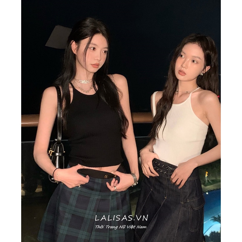 Áo Hai Dây Dệt Kim Dáng Ngắn Hở Lưng Gợi Cảm Cho Nữ