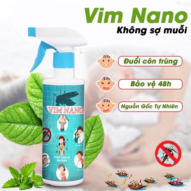 Bình xịt đuổi côn trùng Vim Nano đuổi ruồi, muỗi, côn trùng gây hại trong vòng 6 tháng, mùi hương dễ chịu chai 500ml