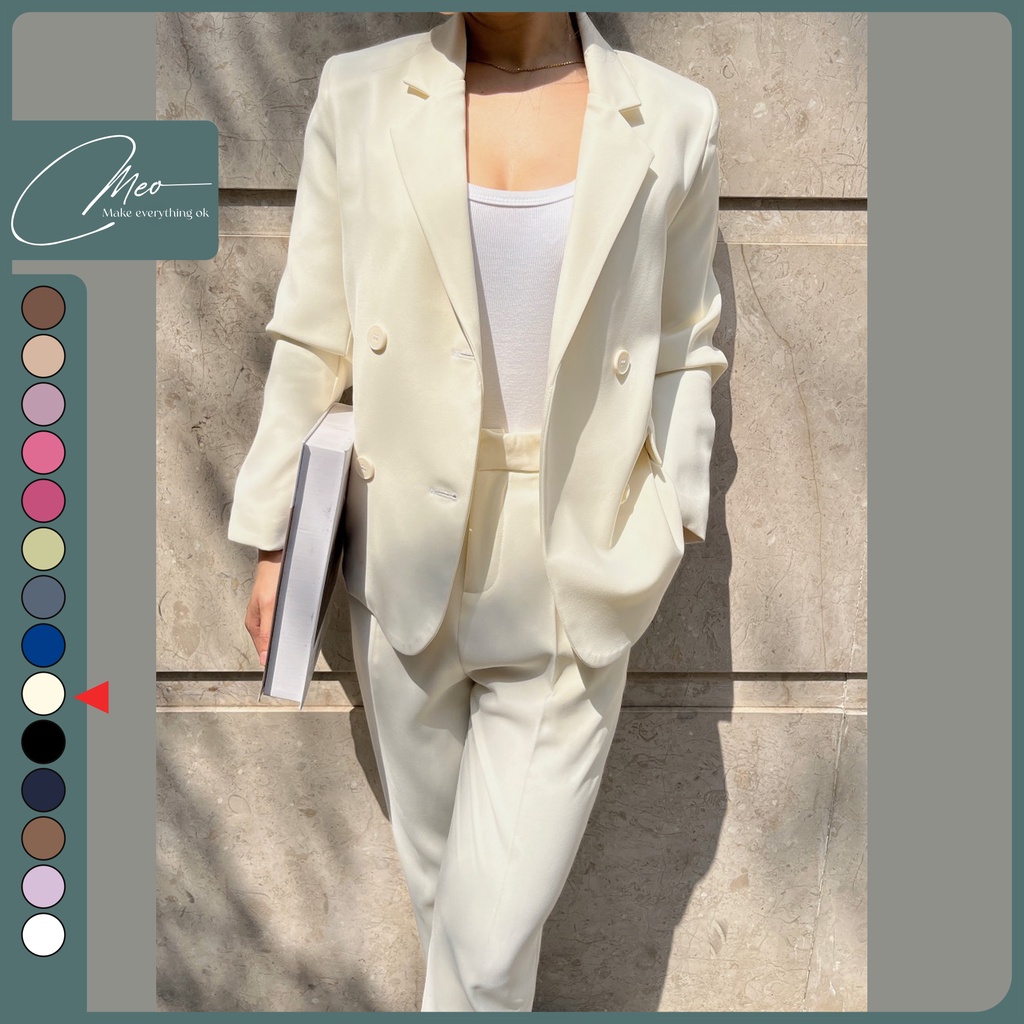 Áo blazer nữ áo vest dài tay màu trắng kem | BigBuy360 - bigbuy360.vn