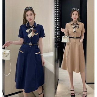 ( HÀNG QUẢNG CHÂU SIÊU CẤP) VÁY ĐẦM DÁNG XÒE KÈM NỊT TÔN DÁNG, CỔ ÁO SƠ MI, HỌA TIẾT BB SANG XỊN