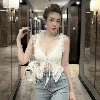 Áo croptop cổ V cánh bướmm viền ren sexy quyến rũ