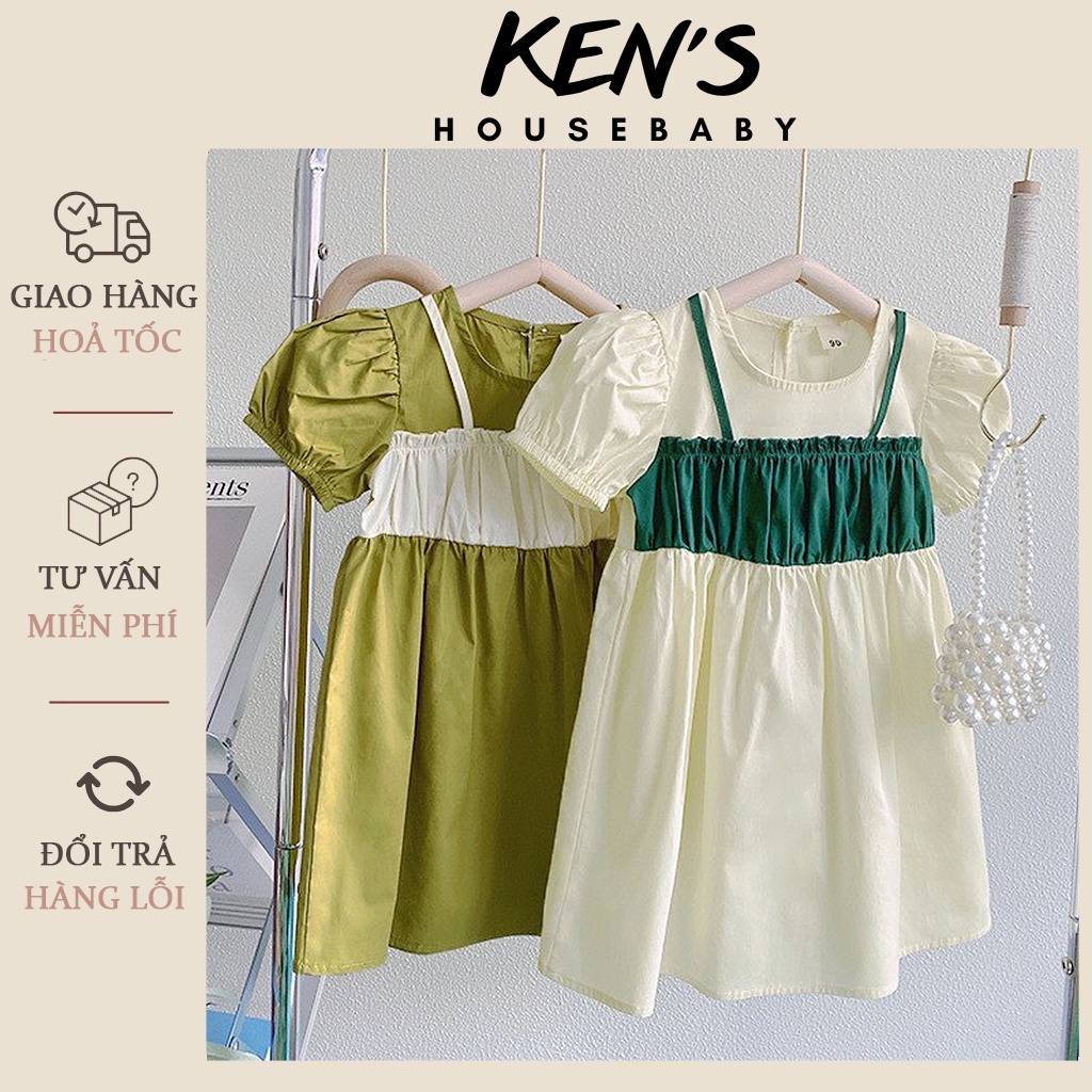 Váy đầm babydoll KEN’S HOUSEBABY phong cách HÀN QUỐC phối cách điệu bé gái đủ size 1-6 tuổi