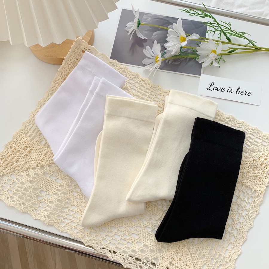 Vớ cao cổ nữ trắng trơn basic chất cotton pha 3B khử mùi, thoáng khí- Sỉ tất toàn quốc