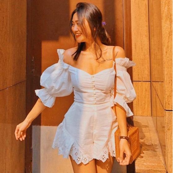 JUMPSUIT / ĐẦM QUẦN / ĐỒ BAY NGẮN CỔ U TRỄ VAI SUÔNG TRƠN TAY BỒNG LỬNG ĐI CHƠI ĐI BIỂN DẠO PHỐ ĐI TIỆC