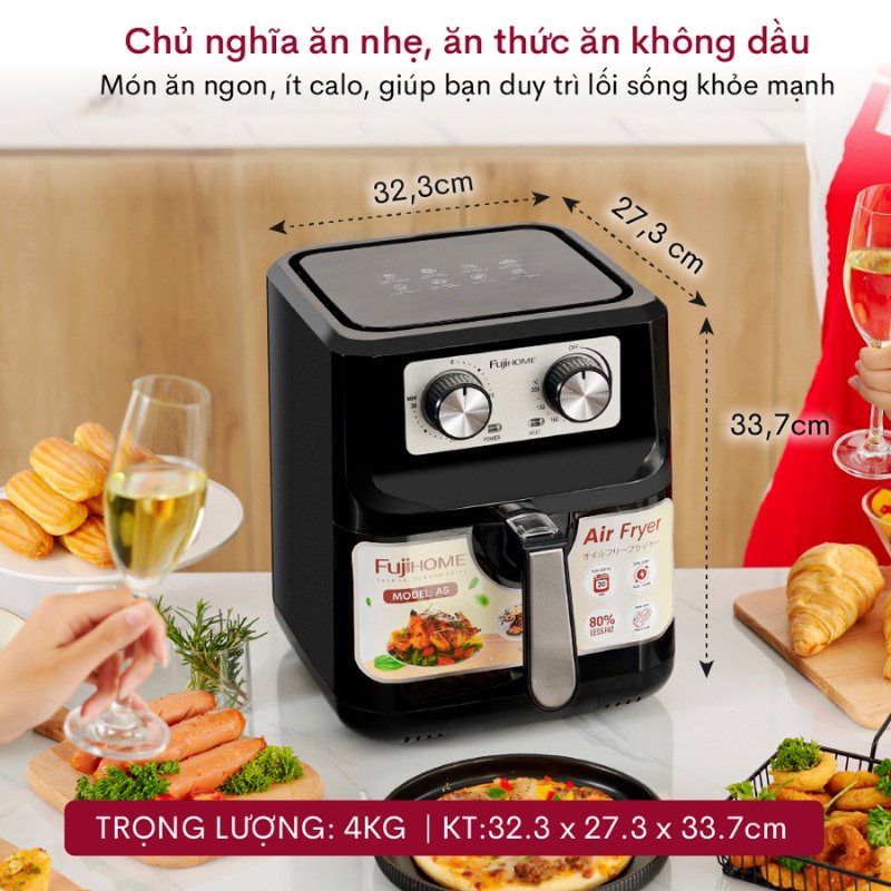 Nồi chiên không dầu FUJIHOME  A5 5LÍT - Công suất 1600W - Công nghệ Nhật Bản, Xuất xứ Asia