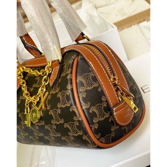 Túi đeo chéo nữ Cel.ine Triomphe Canvas Calfskin Mini Boston Fullbox cho nàng