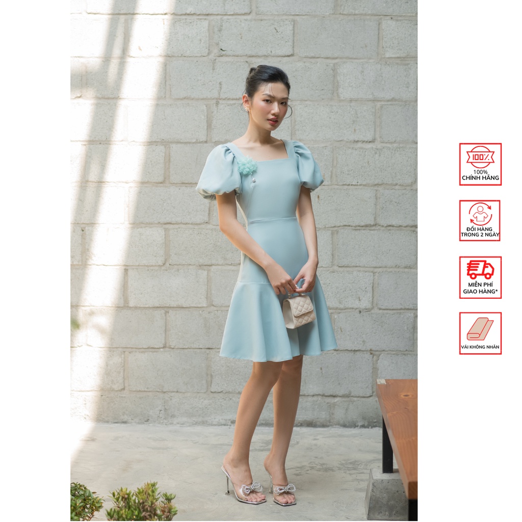 Đầm FOR HER tay bí cài hoa DA0625