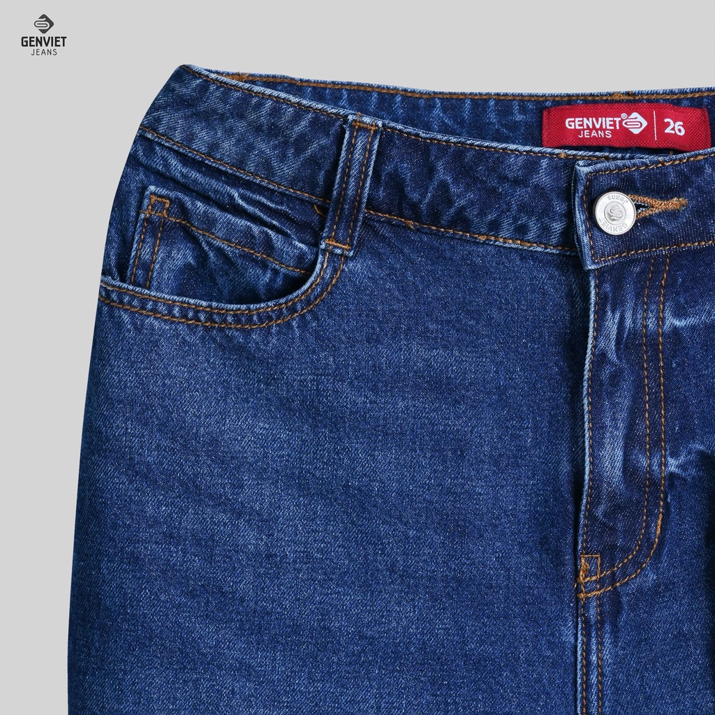 Quần Jeans Nữ Genviet Ống Suông Rộng Chất Bò Mêm Cao Cấp Phối Cúc Gấu TQ124J8156