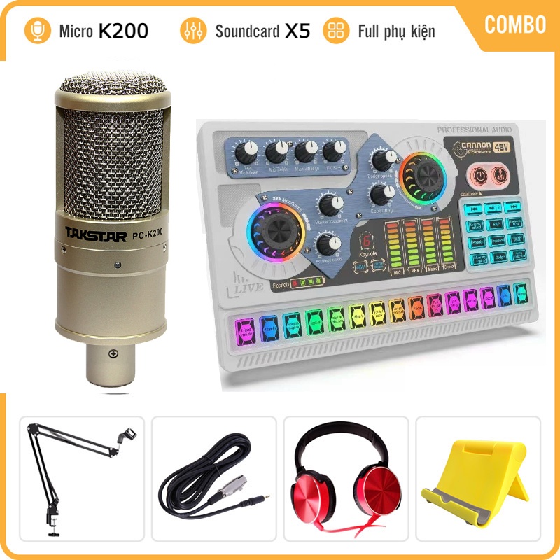 Trọn Bộ Sound Card X5 Mic Thu Âm Takstar PC K200. Hỗ Trợ Hát Autotune , Livestream , Thu Âm Cực Hay. Bảo Hành 12 Tháng