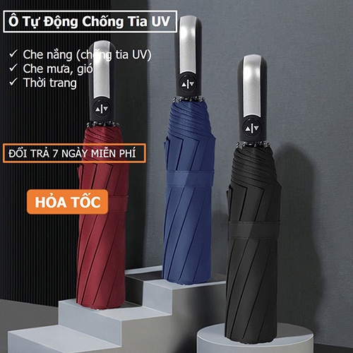 Ô Tự Động Gấp Gọn Che Mưa Che Nắng Chống Tia UV, Thiết Kế 10 Nan Chắc Chắn, Lớp Phủ Vinyl Dày Chống Tia Cực Tím