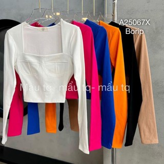 Áo Thun Zip Dài Tay Cổ Vuông ,Áo Kiểu Croptop Ôm Body Trơn Màu Sexy Gợi Cảm