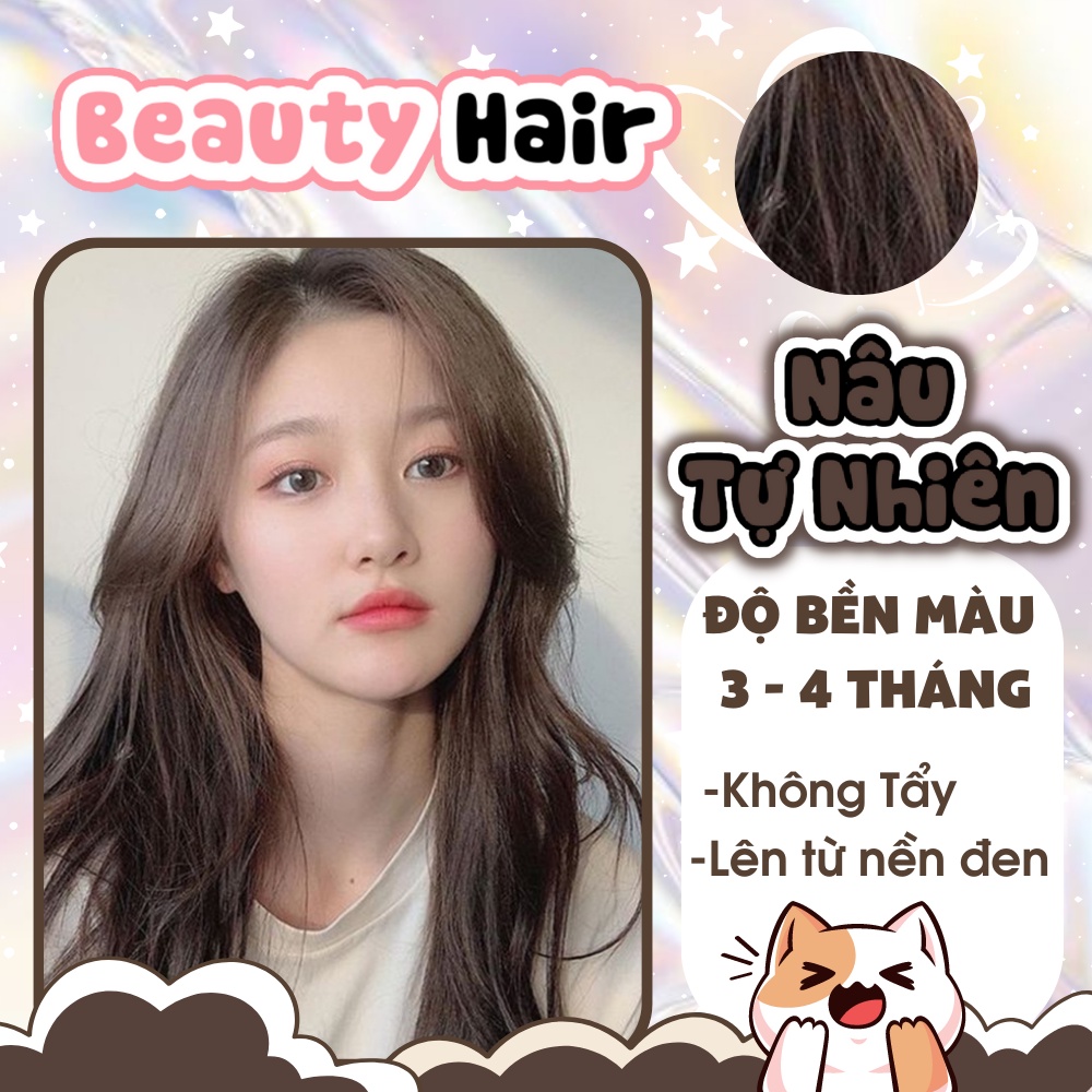 Thuốc nhuộm tóc nâu, Thuốc nhuộm tóc Nâu Tự Nhiên không cần tẩy, tặng kèm oxy trợ dưỡng và bao tay, Beautiful Hair