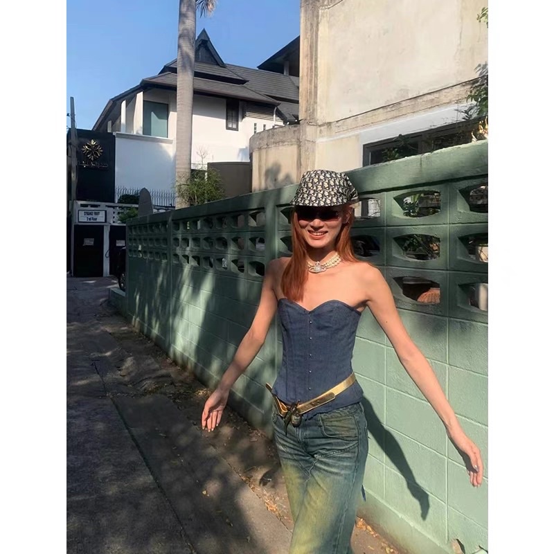 DENIM CORSET RÚT DÂY SIẾT EO