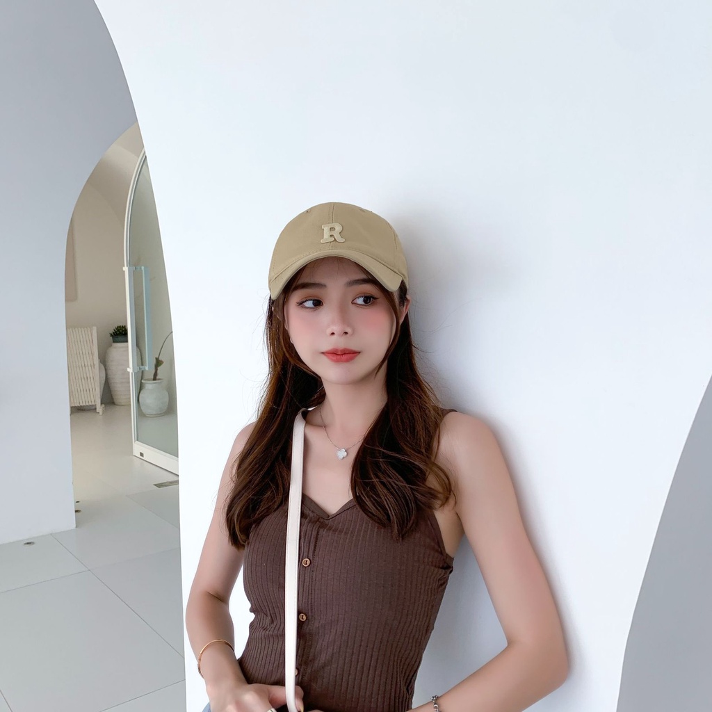 Mũ lưỡi trai  kaki thêu chữ R chuẩn fom thoáng mát, chống nắng cho mùa hè - Nalita shop