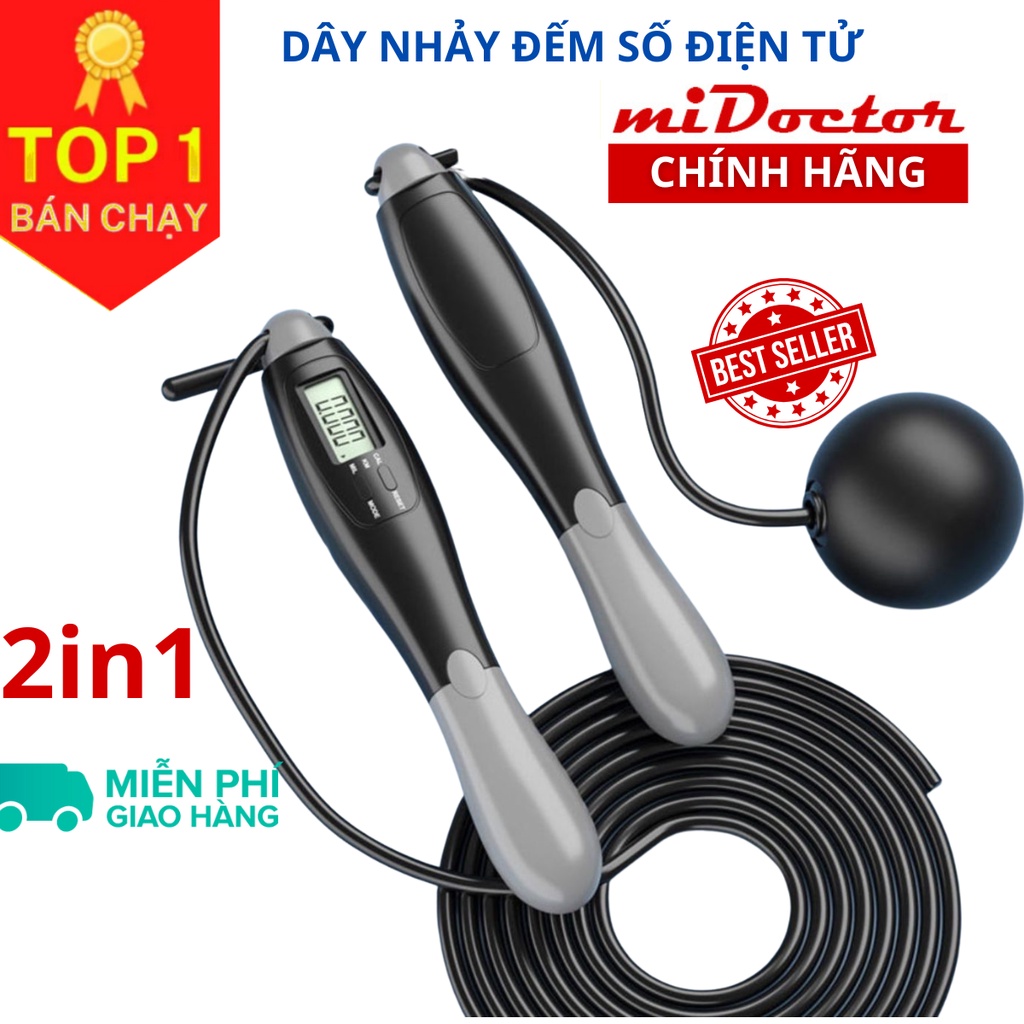 Dây Nhảy Đếm Số, Đo Calo, Khoảng Cách Chính Hãng miDoctor - Kèm Bóng Xoay Cho Người Mới Bắt Đầu Tập