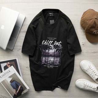 Áo thun thời trang nam, áo phông nam tay lỡ wash màu bụi cá, chất cotton dày mịn CHILL OUT