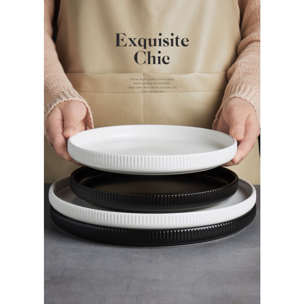 Bát đĩa sứ vân sọc trắng/ đen Cruise, dùng máy rửa bát - Sứ cao cấp phong cách Bắc Âu