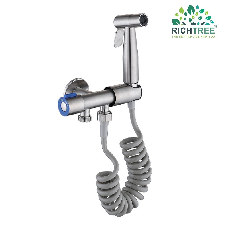 Vòi xịt vệ sinh tăng áp RICHTREE -MR09 mẫu mới có van khóa đóng mở an toàn inox SUS 304