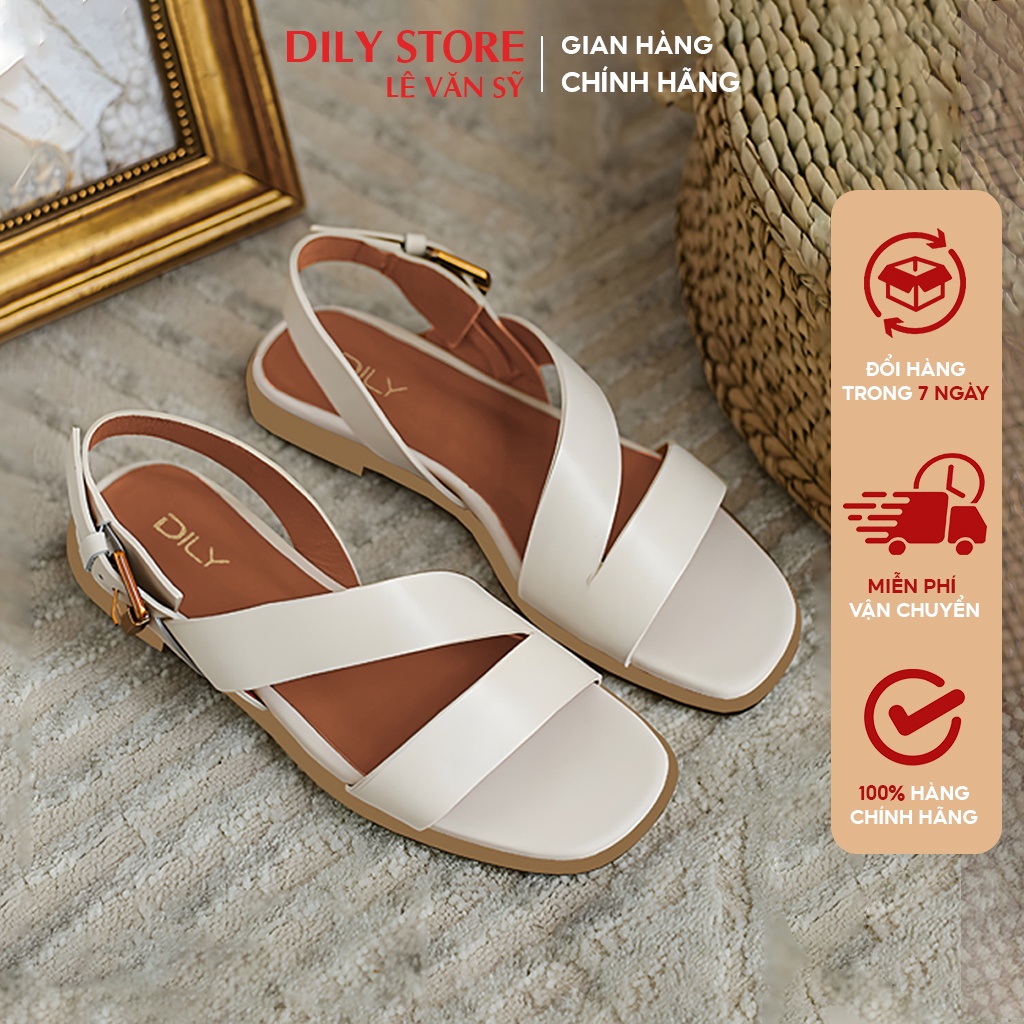 Giày sandal quai ngang thanh lịch, dép quai hậu đế bệt thời trang nữ cao 1cm_AA0385