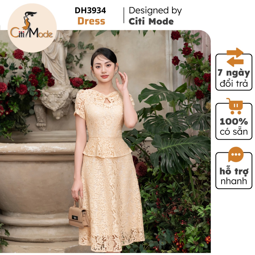 Đầm công sở CITI MODE FASHION thiết kế dáng xoè ren nude phối cổ cách điệu DH3934